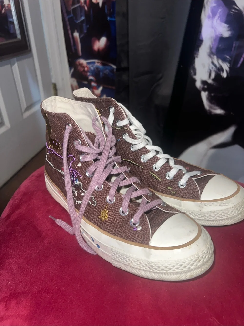 Converse X Bandulu High Top Sneakers in Brown with Paint Accents